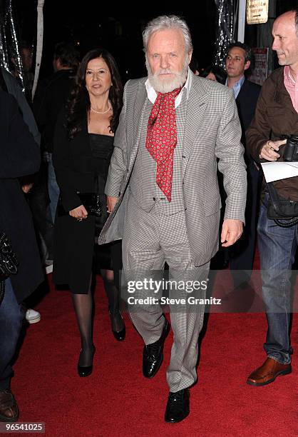 Sir Anthony Hopkins and wife Stella Arroyave attends the "The Wolfman" premiere at ArcLight Cinemas on February 9, 2010 in Hollywood, California.