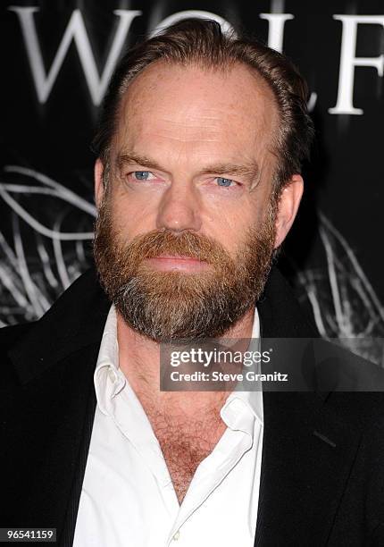 Hugo Weaving attends the "The Wolfman" premiere at ArcLight Cinemas on February 9, 2010 in Hollywood, California.