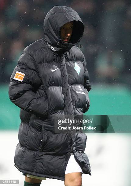 Mesut Oezil of Bremen is seen after the DFB Cup quarter final match between SV Werder Bremen and 1899 Hoffenheim at Weser Stadium on February 9, 2010...