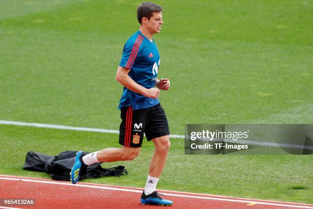 Cesar Azpilicueta of Spain runs during a training session on May 29, 2018 in Madrid, Spain.