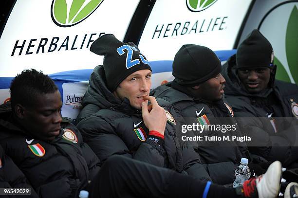 Marco Materazzi looks on during the Serie A match between FC Internazionale Milano and Cagliari Calcio at Stadio Giuseppe Meazza on February 7, 2010...