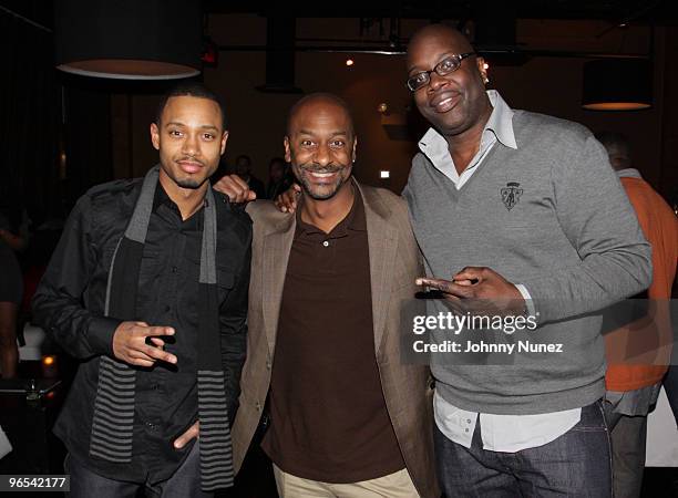 Park' host Terrence J, Steven Hill of BET and Mike Kyser attend Bottles & Strikes Tuesday Celebrity Bowling at Lucky Strike Lanes & Lounge on...