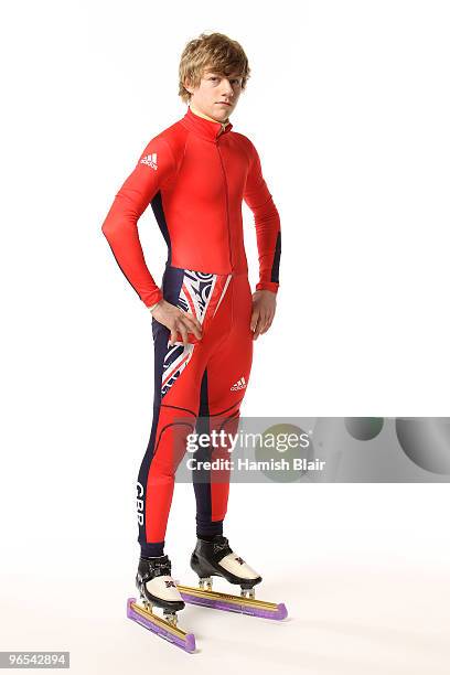 Short Track Speed Skater Jack Whelbourne of Great Britain poses during the Team GB adidas Winter Olympic kit launch at Somerset House on January 26,...