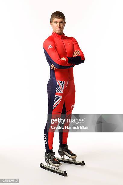 Short Track Speed Skater Paul Worth of Great Britain poses during the Team GB adidas Winter Olympic kit launch at Somerset House on January 26, 2010...