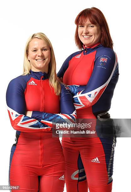 Bobsleighers Kelly Thomas and Paula Walker of Great Britain pose during the Team GB adidas Winter Olympic kit launch at Somerset House on January 26,...