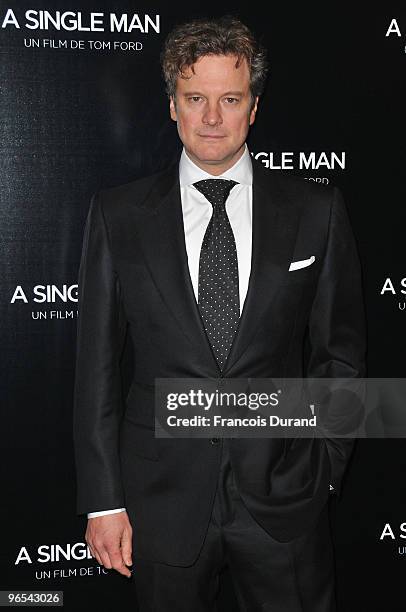 Actor Colin Firth poses as he attends "A Single Man" Paris Premiere at Cinema UGC Normandie on February 9, 2010 in Paris, France.