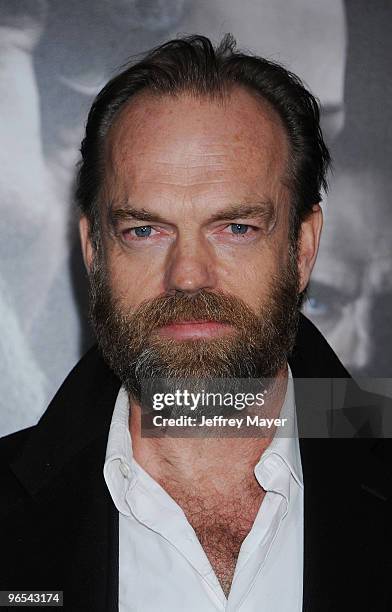 Actor Hugo Weaving arrives at the "The Wolfman" premiere at ArcLight Cinemas on February 9, 2010 in Hollywood, California.