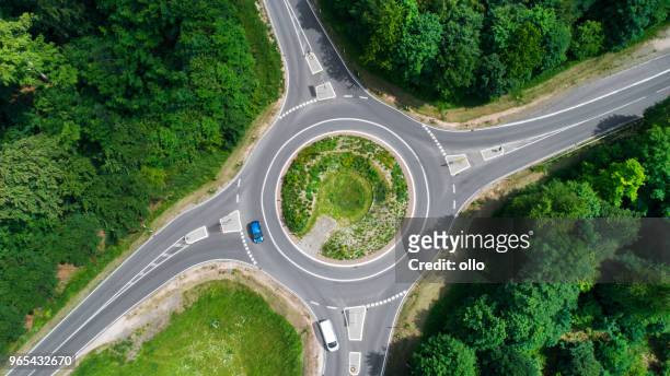 traffic circle, roundabout - aerial view - sports round stock pictures, royalty-free photos & images