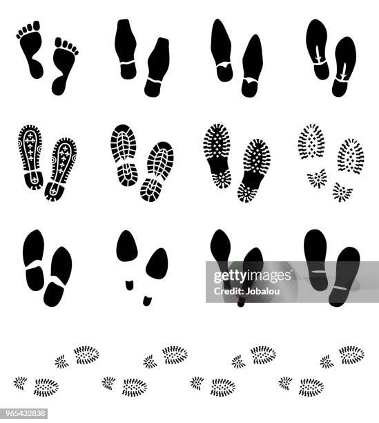 ilustrações de stock, clip art, desenhos animados e ícones de footprints icons set - marca de sapato