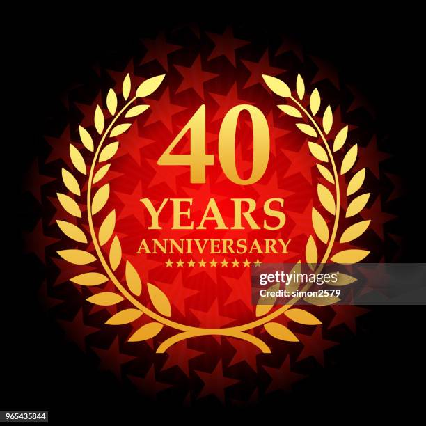 40 jahr jubiläum symbol mit roter hintergrundfarbe sternförmig - 40th anniversary celebration stock-grafiken, -clipart, -cartoons und -symbole