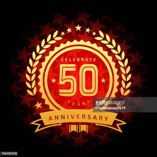 fifty year anniversary icon with red color star shape background - celebrating 50th anniversary stock illustrations