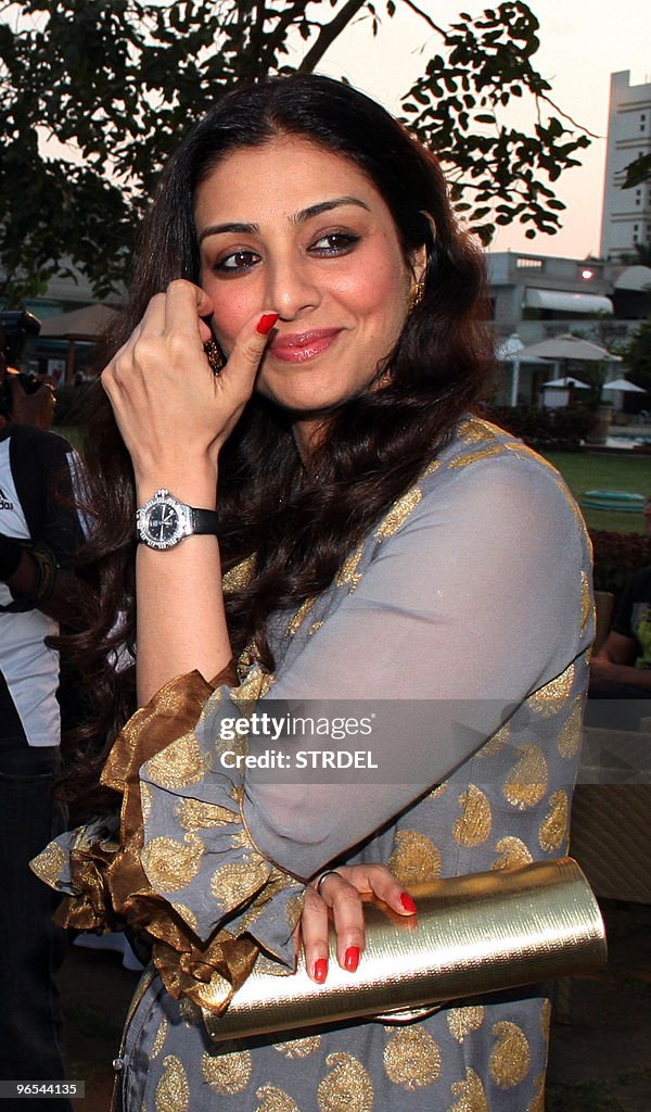 Indian Bollywood actress Tabu gestures a
