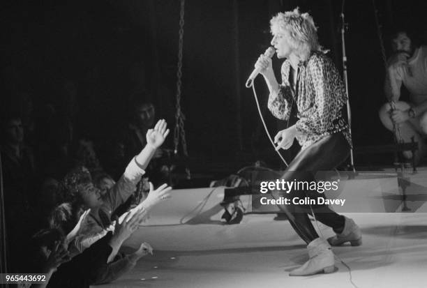 British rock singer and songwriter Rod Stewart performing at the Olympia, London, UK, December 1978.