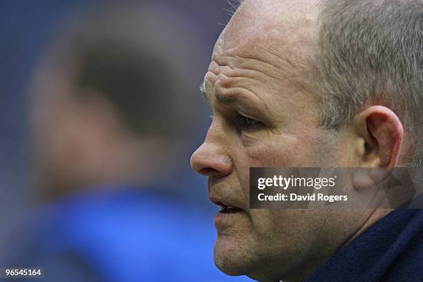 Scotland Head Coach Andy Robinson looks on prior to the RBS Six Nations Championship match between Scotland and France at Murrayfield Stadium on...