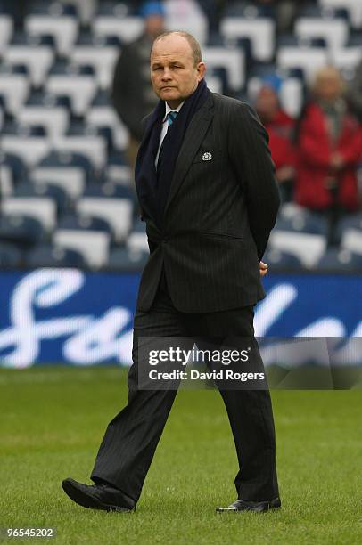 Scotland Head Coach Andy Robinson looks on prior to the RBS Six Nations Championship match between Scotland and France at Murrayfield Stadium on...