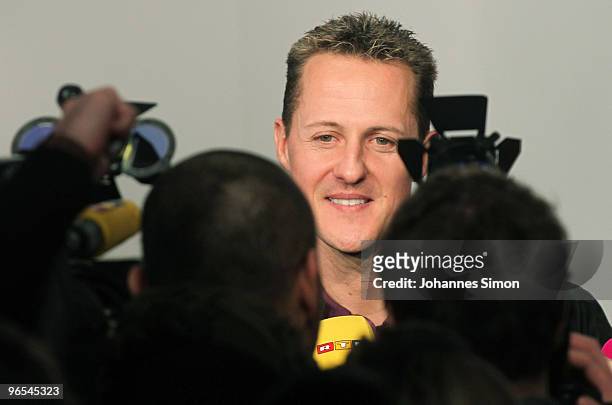 Michael Schumacher addresses the media during press conference at P1 discotheque on February 10, 2010 in Munich, Germany.