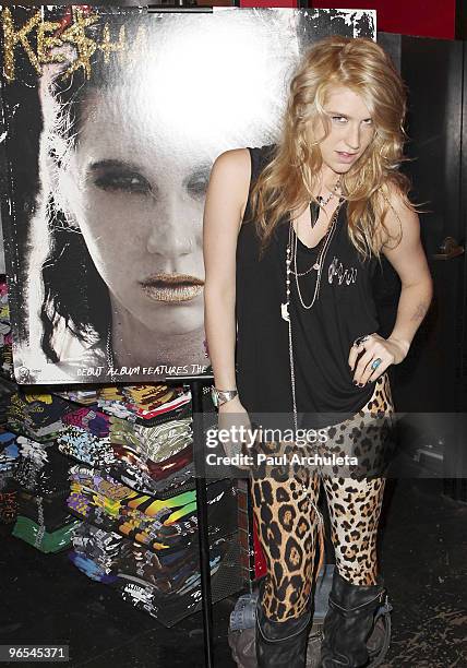 Singer Ke$ha signs copies of her new album "Animal" at Hot Topic on January 9, 2010 in Hollywood, California.