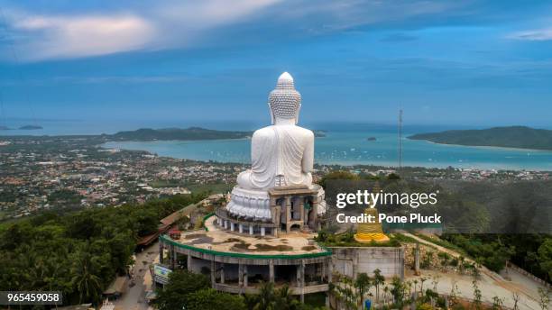 aerial view the beautify big buddha in phuket island - giant stone heads stock pictures, royalty-free photos & images