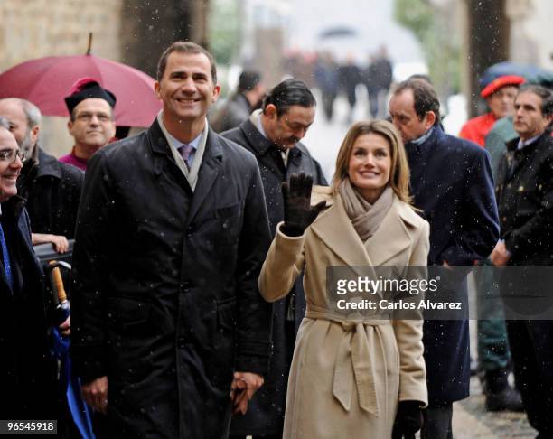 Prince Felipe of Spain and Princess Letizia of Spain attend an event celebrating the "Camino de Santiago" year at the Colegiata de Santa Maria on...
