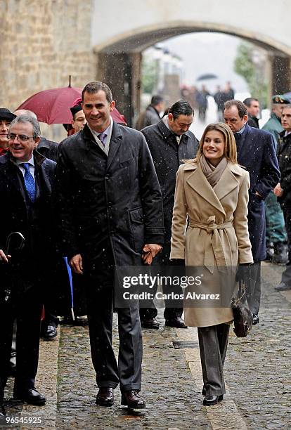 Prince Felipe of Spain and Princess Letizia of Spain attend an event celebrating the "Camino de Santiago" year at the Colegiata de Santa Maria on...