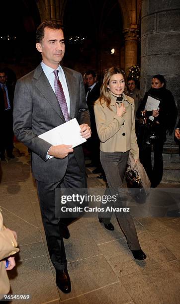 Prince Felipe of Spain and Princess Letizia of Spain attend an event celebrating the "Camino de Santiago" year at the Colegiata de Santa Maria on...