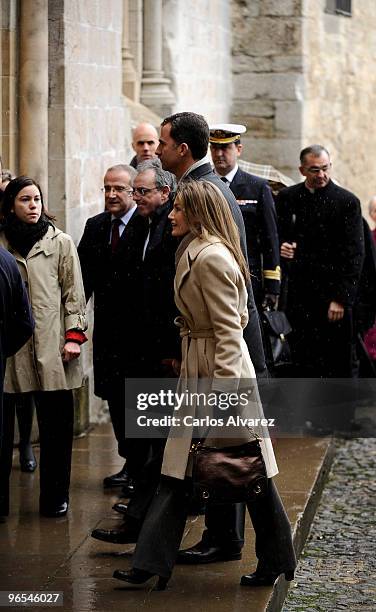 Prince Felipe of Spain and Princess Letizia of Spain attend an event celebrating the "Camino de Santiago" year at the Colegiata de Santa Maria on...