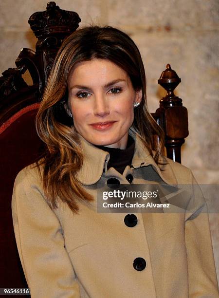 Princess Letizia of Spain attends an event celebrating the "Camino de Santiago" year at the Colegiata de Santa Maria on February 9, 2010 in...