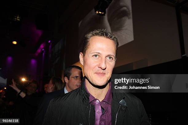 Michael Schumacher and Philippe Gaydoul, CEO of Gaydoul Group look on during a press conference at P1 discotheque on February 10, 2010 in Munich,...