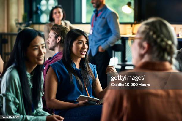 people having meeting in office - evolution woman stockfoto's en -beelden