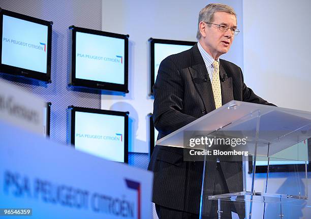 Philippe Varin, chief executive officer of PSA Peugeot Citroen, speaks at a news conference in Paris, France, on Wednesday, Feb. 10, 2010. PSA...