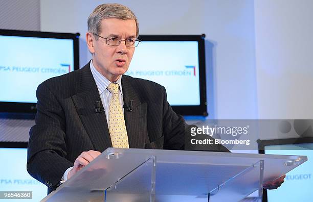 Philippe Varin, chief executive officer of PSA Peugeot Citroen, speaks at a news conference in Paris, France, on Wednesday, Feb. 10, 2010. PSA...
