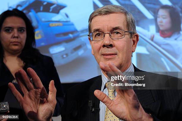 Philippe Varin, chief executive officer of PSA Peugeot Citroen, speaks to reporters after a news conference in Paris, France, on Wednesday, Feb. 10,...