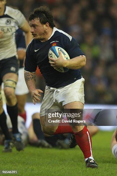 Thomas Domingo of France in action during the RBS Six Nations Championship match between Scotland and France at Murrayfield Stadium on February 7,...