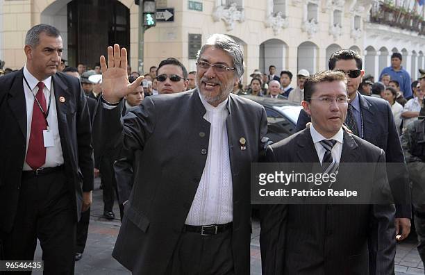 Paraguay's President Fernando Lugo arrives to the meeting of Union of South American Nations, UNASUR, on February 08, 2010 in Quito, Ecuador. The...