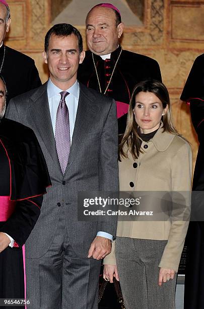 Prince Felipe and Princess Letizia of Spain visit Jaca Cathedral on February 9, 2010 in Jaca, Spain.