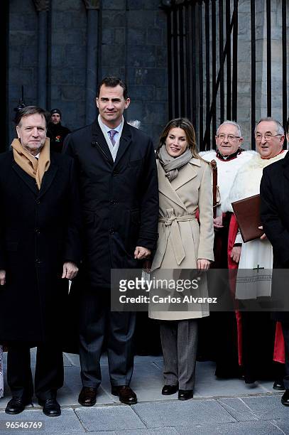 Prince Felipe of Spain and Princess Letizia of Spain visit Jaca Cathedral on February 9, 2010 in Jaca, Spain.