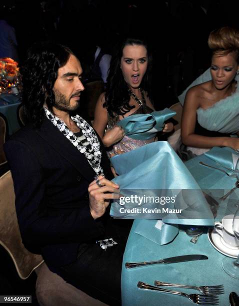 Russell Brand, Katy Perry and Rihanna at the 52nd Annual GRAMMY Awards - Salute To Icons Honoring Doug Morris held at The Beverly Hilton Hotel on...