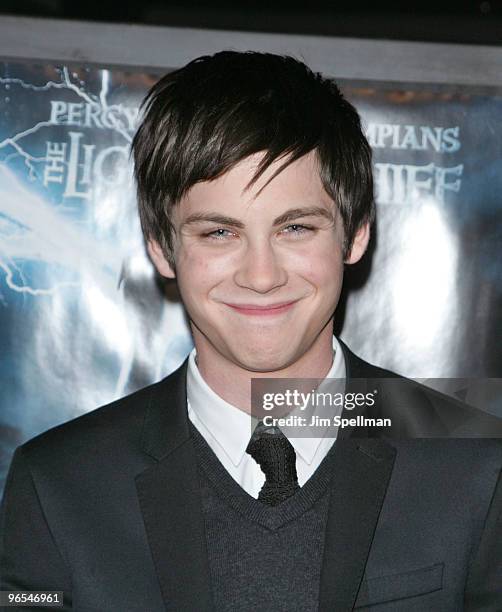 Actor Logan Lerman attends the premiere of "Percy Jackson & The Olympians: The Lightning Thief" at AMC Lincoln Square on February 4, 2010 in New York...
