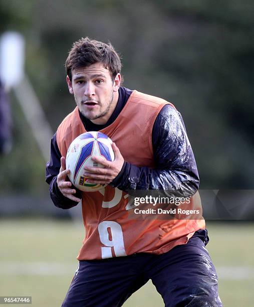 Danny Care holds onto the ball during the England training session held at Pennyhill Park on February 10, 2010 in Bagshot, England.