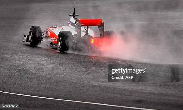 Mercedes McLaren Briton Jenson Button drives during the training session at the Jerez racetrack in Cadiz, on February 10, 2010.AFP PHOTO / CRISTINA...