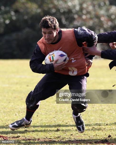 Danny Care holds onto the ball during the England training session held at Pennyhill Park on February 10, 2010 in Bagshot, England.