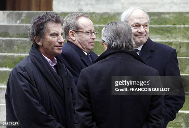 French former Culture ministers Jack Lang , Renaud Donnedieu de Vabres and French television and radio control council Michel Boyon leave the...