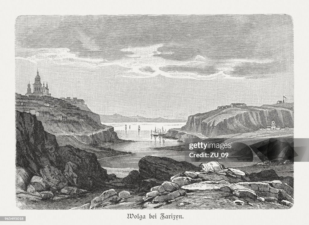 Volga River near Volgograd, Russia, wood engraving, published in 1897