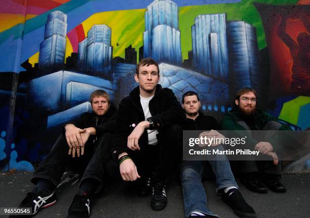 Andrew Seward, Tom Gabel, James Bowman and Warren Oakes of Against Me pose for a group portrait on 16th June 2007 in Melbourne, Australia.