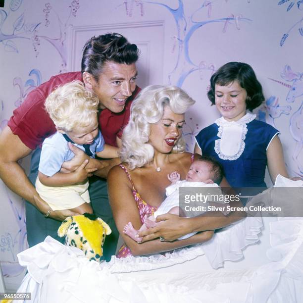 American actress Jayne Mansfield with her husband Mickey Hargitay and their children Miklos, Zoltan and Jayne Marie, 1960.