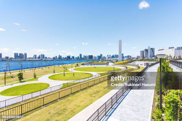 the view of toyosu gururi park, toyosu,tokyo - toyosu stock pictures, royalty-free photos & images