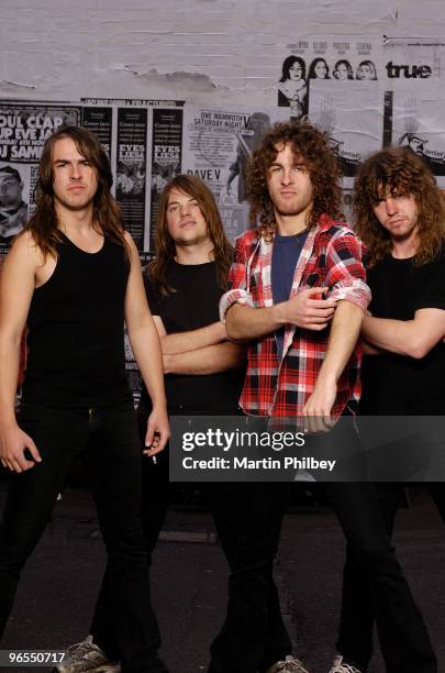 Ryan O'Keeffe, Justin Street, Joel O'Keeffe and David Roads of Airbourne pose for a group portrait on 2nd November 2006 in Melbourne, Australia.