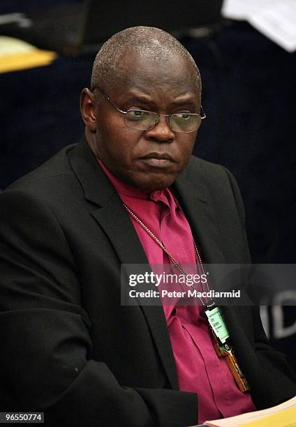 The Archbishop of York John Sentamu listens to the debate at the General Synod on February 10, 2010 in London, England. Today the Synod debated the...