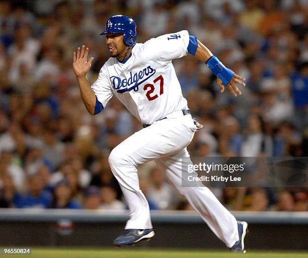 Matt Kemp of the Los Angeles Dodgers during 9-1 victory over the New York Mets in Major League Baseball game at Dodger Stadium in Los Angeles, Calif....