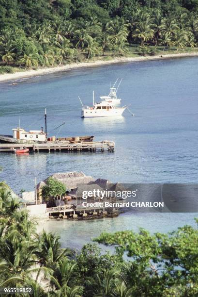 Résidence de luxe sur la plage sur l'île Moustique aux Grenadines le 17 octobre 1982, Saint-Vincent-et-les Grenadines.